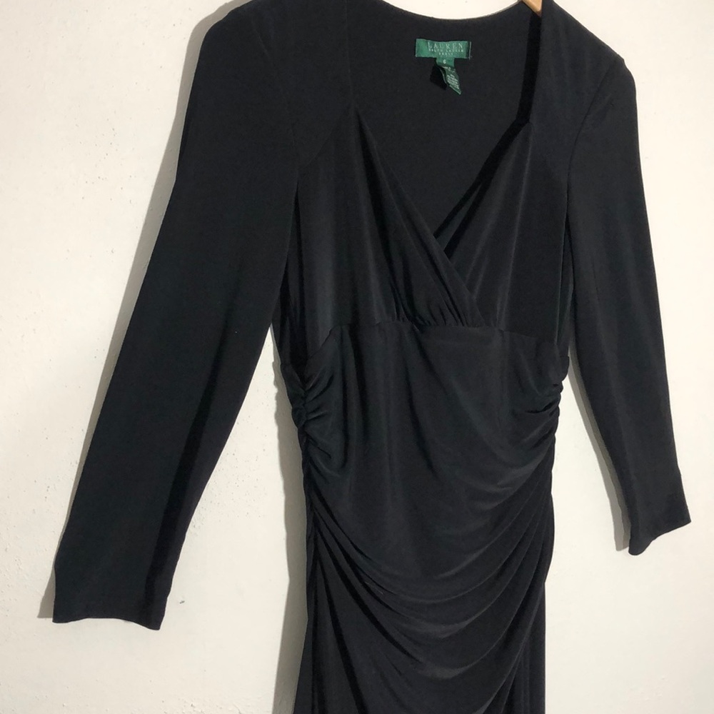🌺Lauren Ralph Lauren Black Wrap V Neck Scrunched Dress